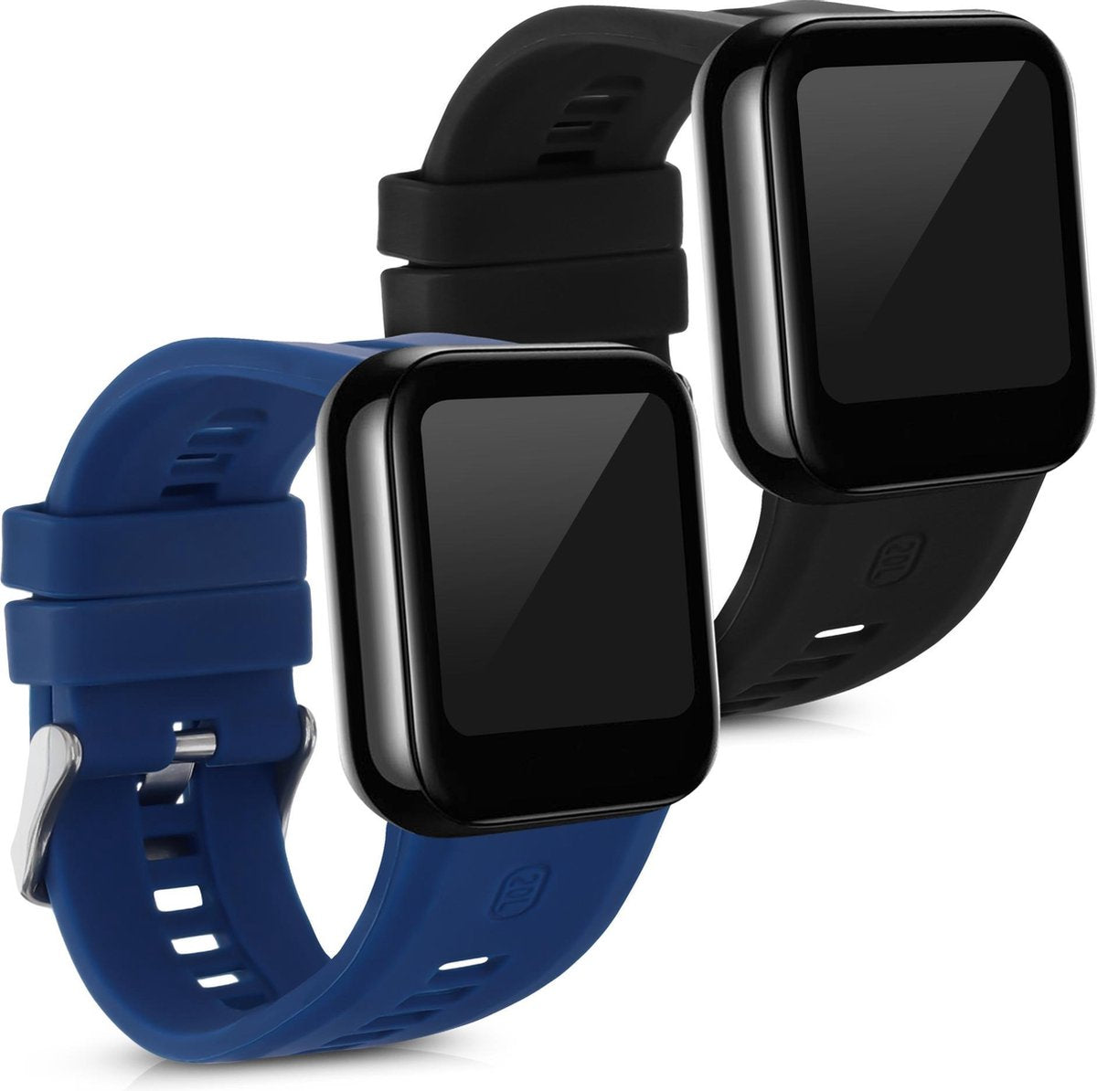 kwmobile 2x horlogeband voor Realme Watch (RMA161) - siliconen band voor fitnesstracker - zwart / donkerblauw