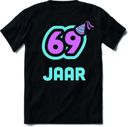 69 Jaar Feest kado T-Shirt Heren / Dames - Perfect Verjaardag Cadeau Shirt - Licht Blauw / Licht Roze - Maat 3XL