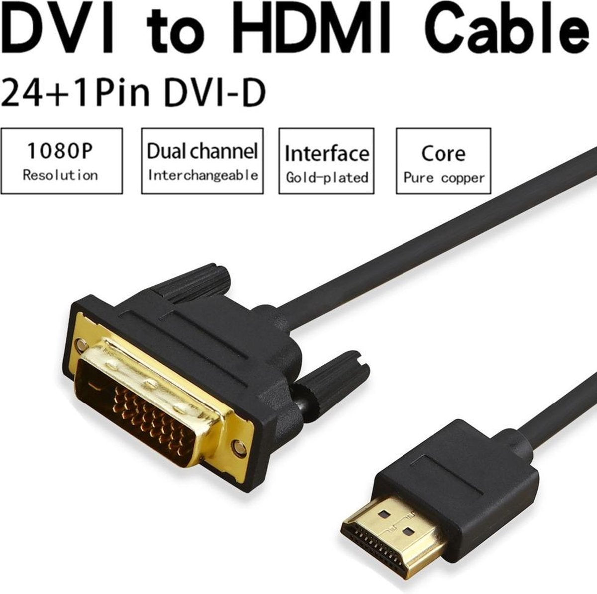HDMI-kabel Compatibel met DVI Mannetje 24 + 1 - HDTV 1080P Adapterkabels Dual - Convertorkabel 10 Meter - Full HD