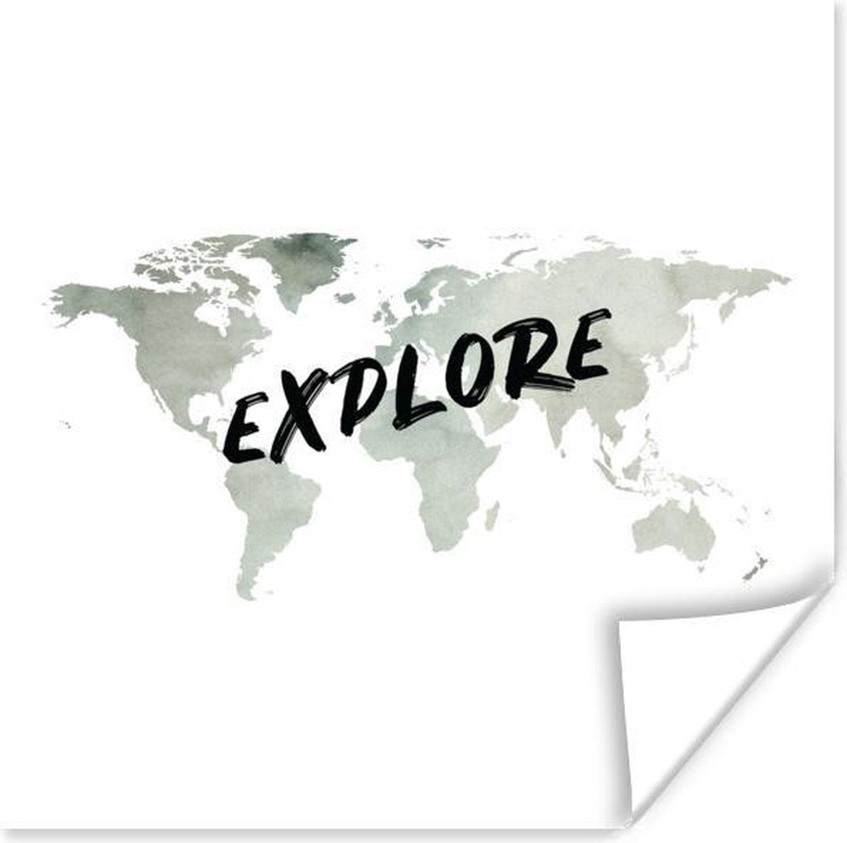 Muurdecoratie - Wereldkaart - Quote - Waterverf - 50x50 cm - Poster