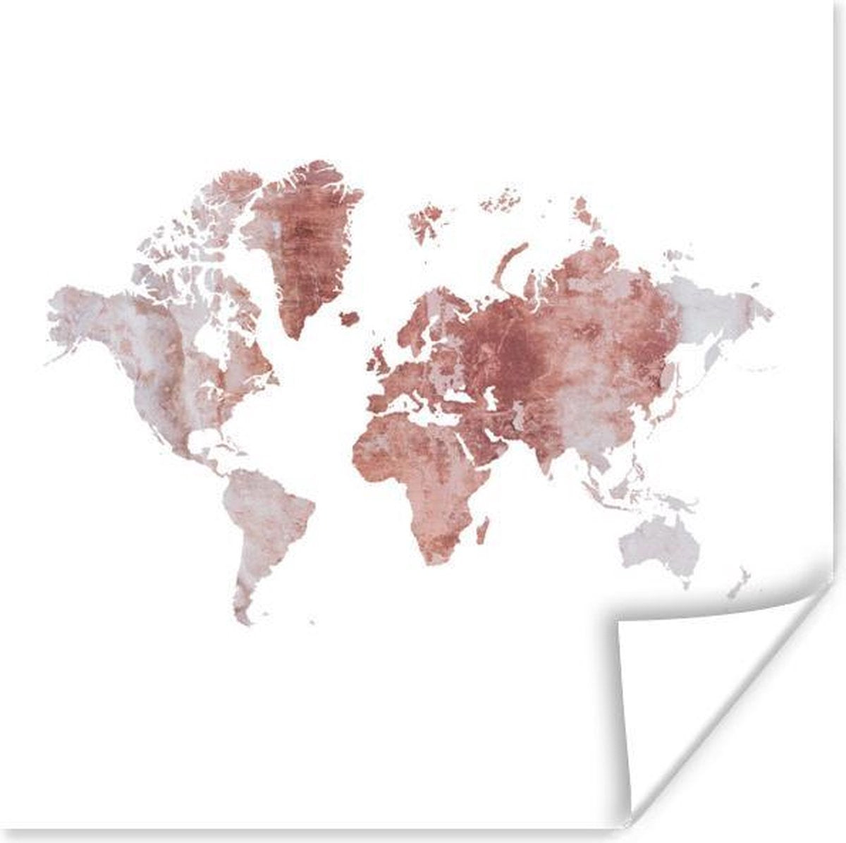 Muurdecoratie - Wereldkaart - Rood - Grijs - 50x50 cm - Poster