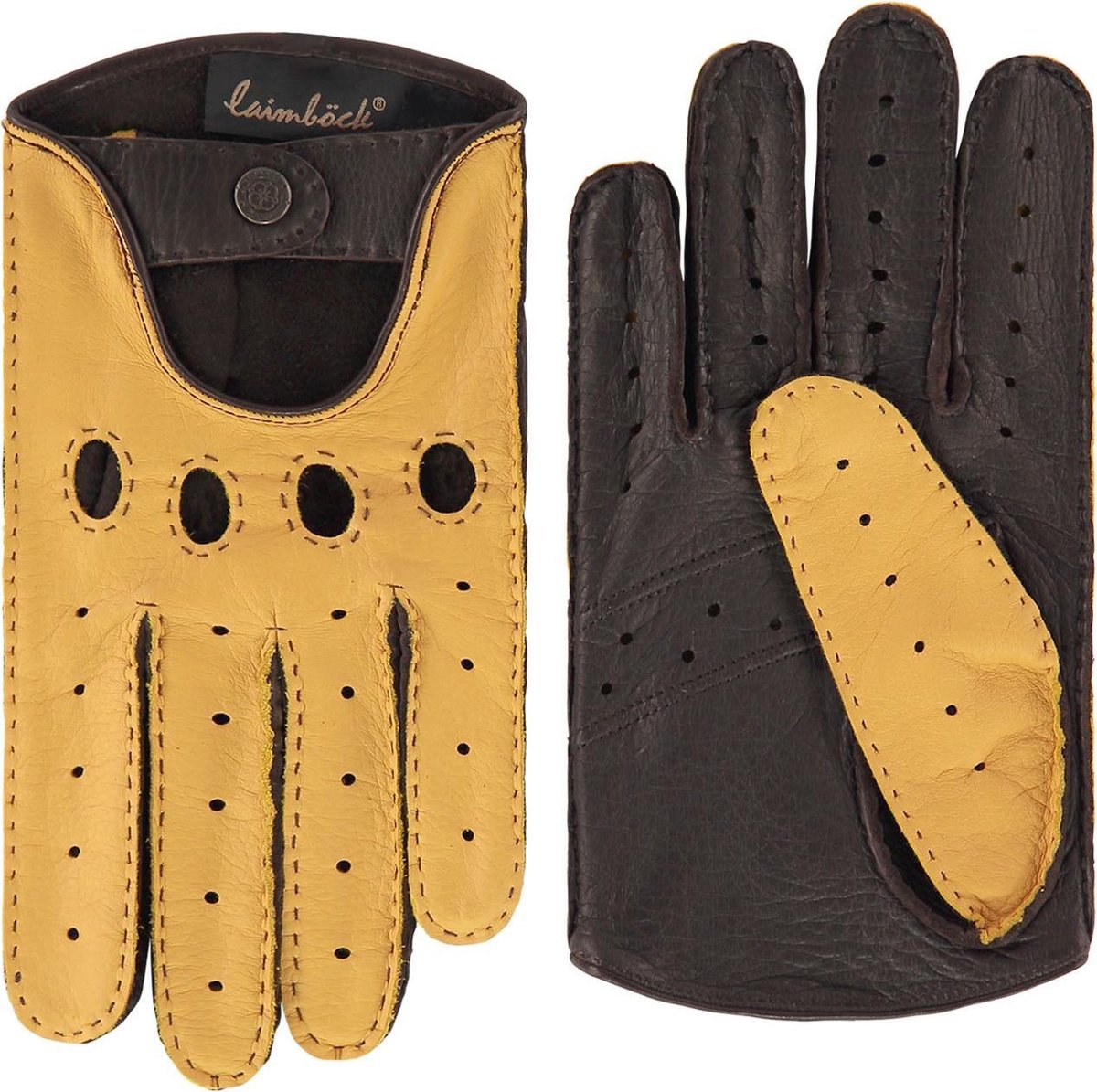 Tweekleurige herten leren autohandschoenen heren model Popoli Color: Espresso
