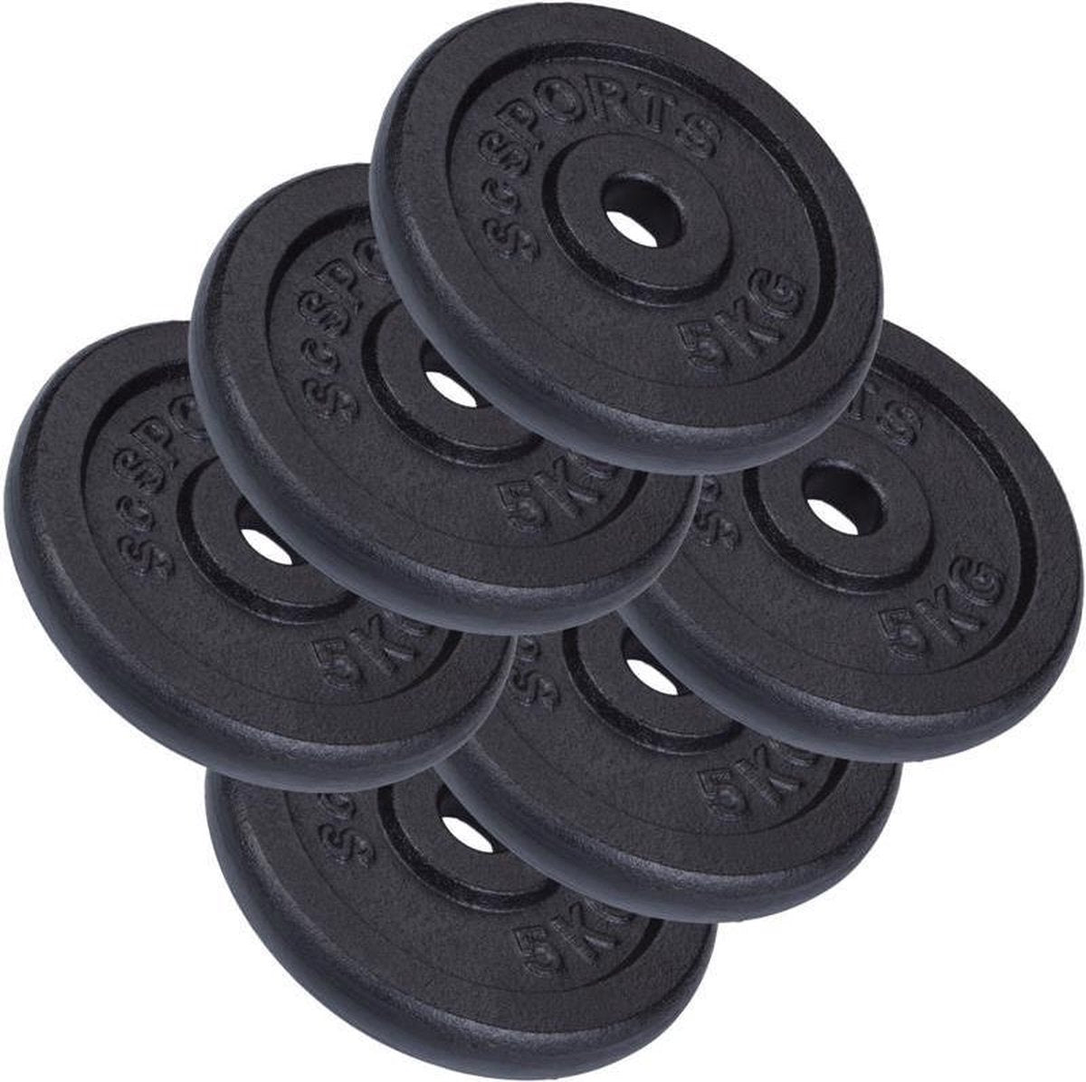 ScSPORTS® Halterschijven 30 kg set - 6x5 kg - Gietijzer - 30 mm - Gewichten