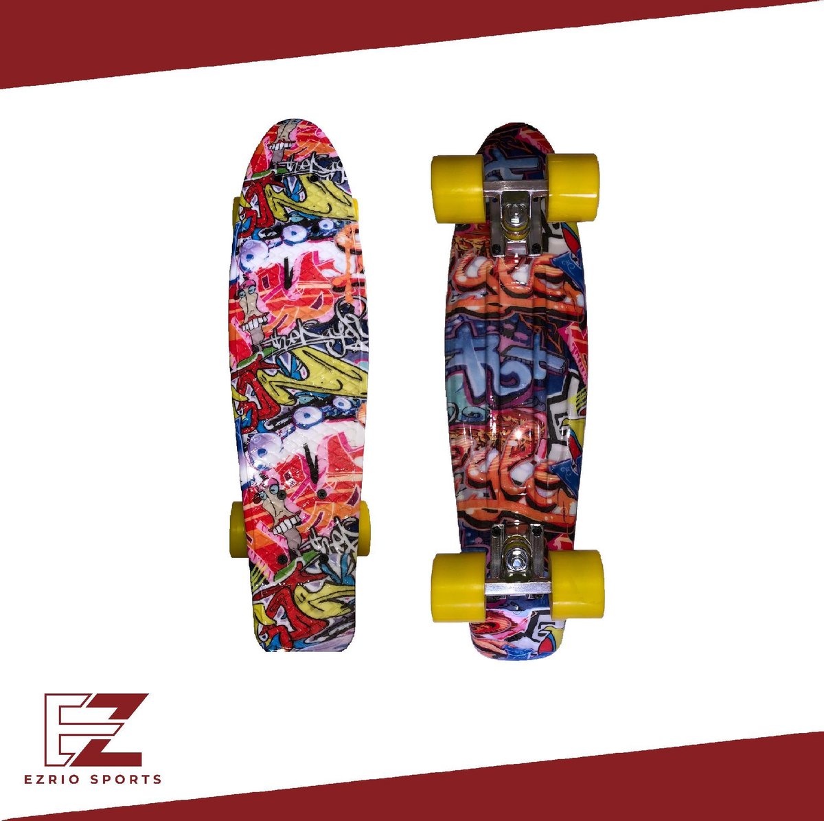 EZRIO SPORTS – Penny Board – Pennyboard – Skateboard – Longboard – Voor Meisjes en Jongens – Custom Graffiti Print – 22 inch – Geel