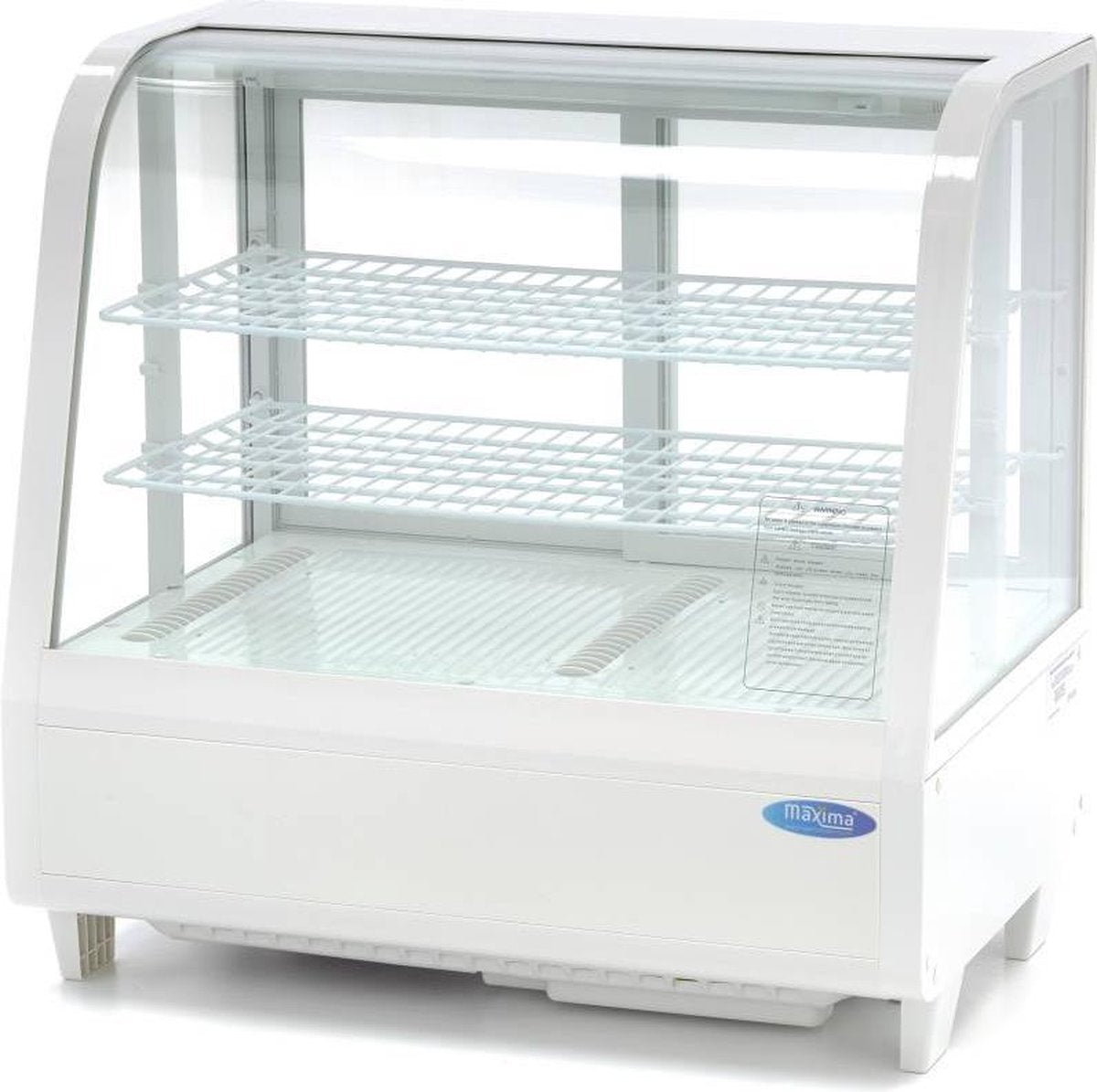 Koelvitrine 68 cm - 100 Liter - Wit - Tafelmodel - Incl. 2 Roosters - Schuifdeuren - Digitale Temp. Controle - Gebaksvitrine / Mini Vitrine - Maxima