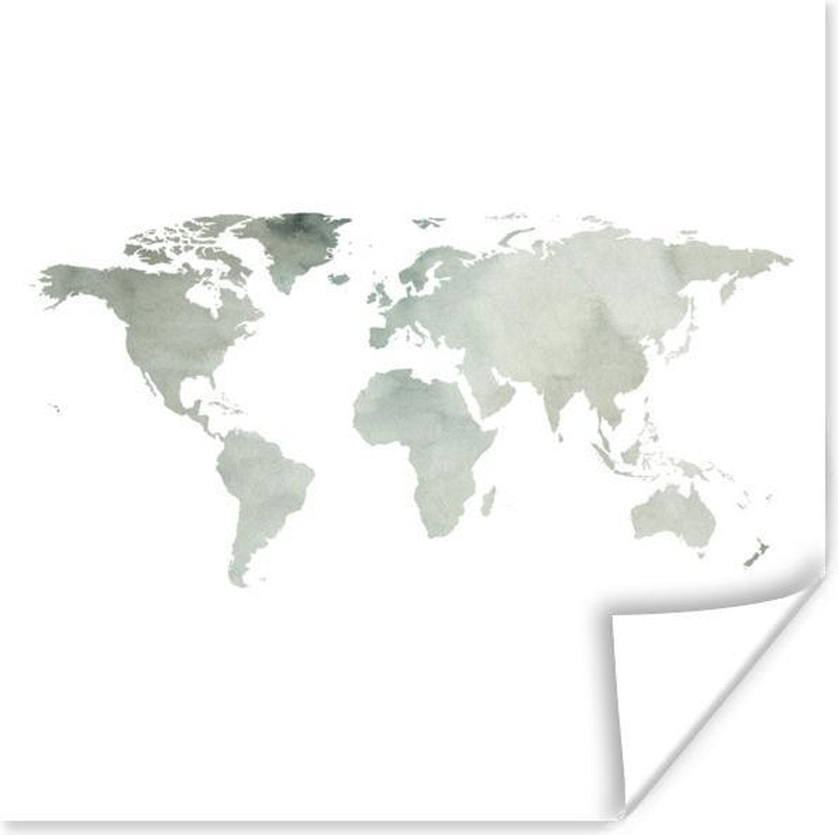 Muurdecoratie - Wereldkaart - Grijs - Simpel - 50x50 cm - Poster