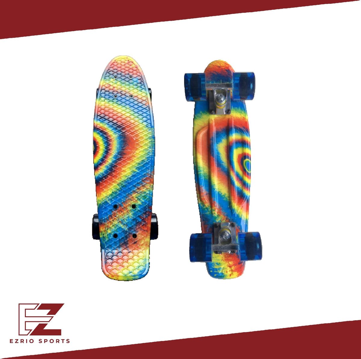 EZRIO SPORTS – Penny Board – Pennyboard – Skateboard – Longboard – Voor Meisjes en Jongens – Regenboog – Rainbow – Blauw – Rood – Geel – 22 inch