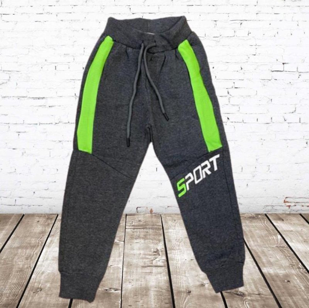 S&C Jongens joggingbroek grijs geel sport - 98/104