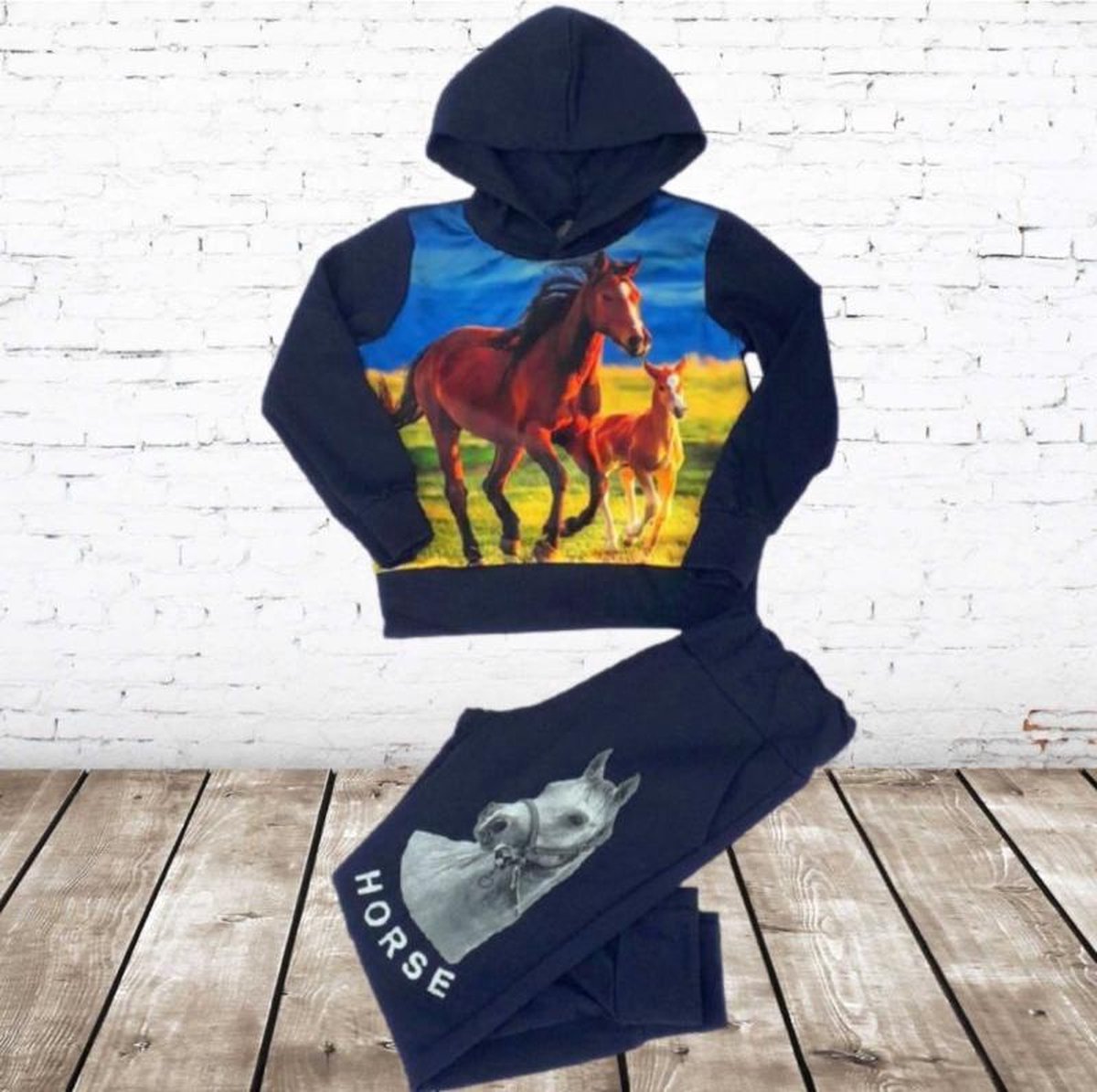 S&C Joggingpak met paarden blauw - 98/104
