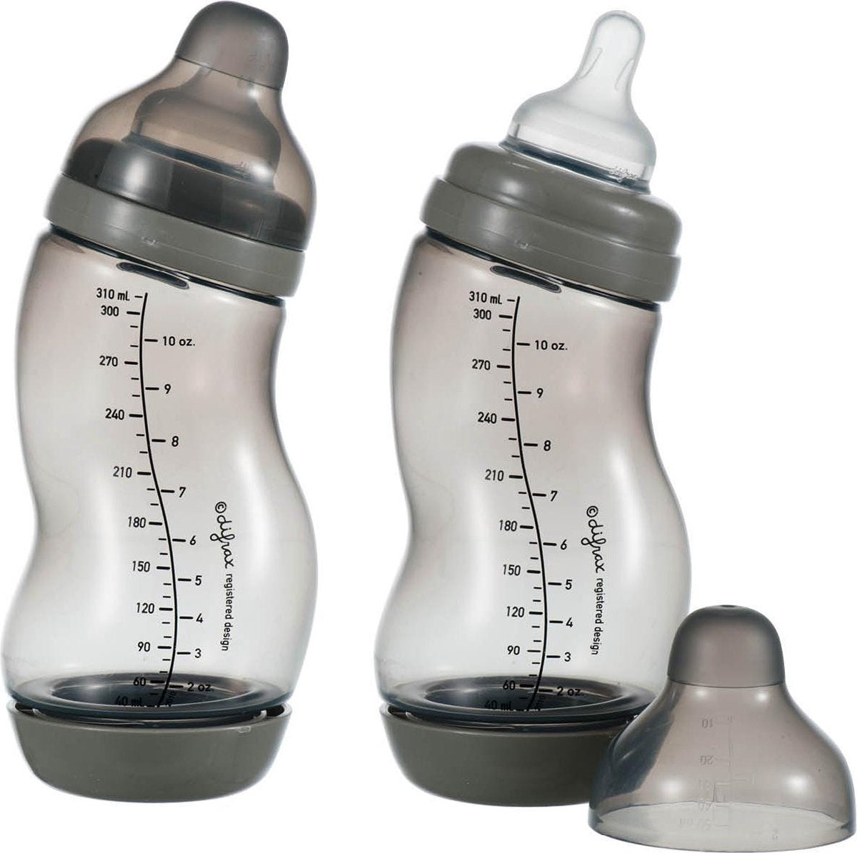 Difrax Anti-Colic S-babyfles Wide - 310 ml - Grijs|Clay - 2 stuks