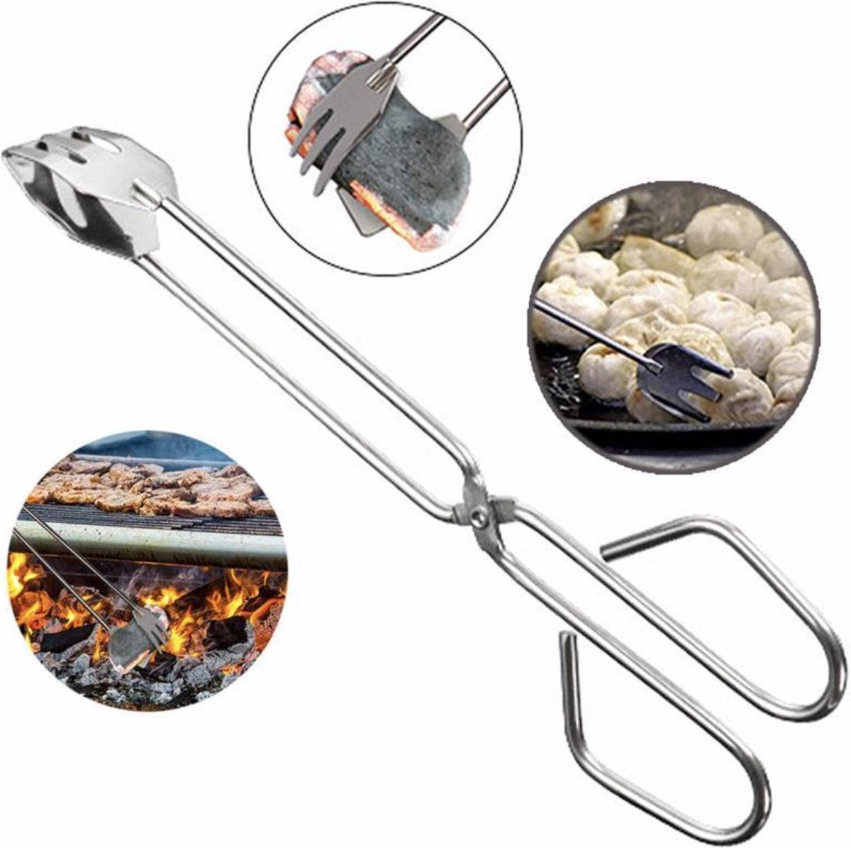 WiseGoods - BBQ Tang - Kolentang - Voedsel Tang - Schep Tang - Vlees Tang - RVS Schaar Type Tang - 31 x 8 cm - RVS