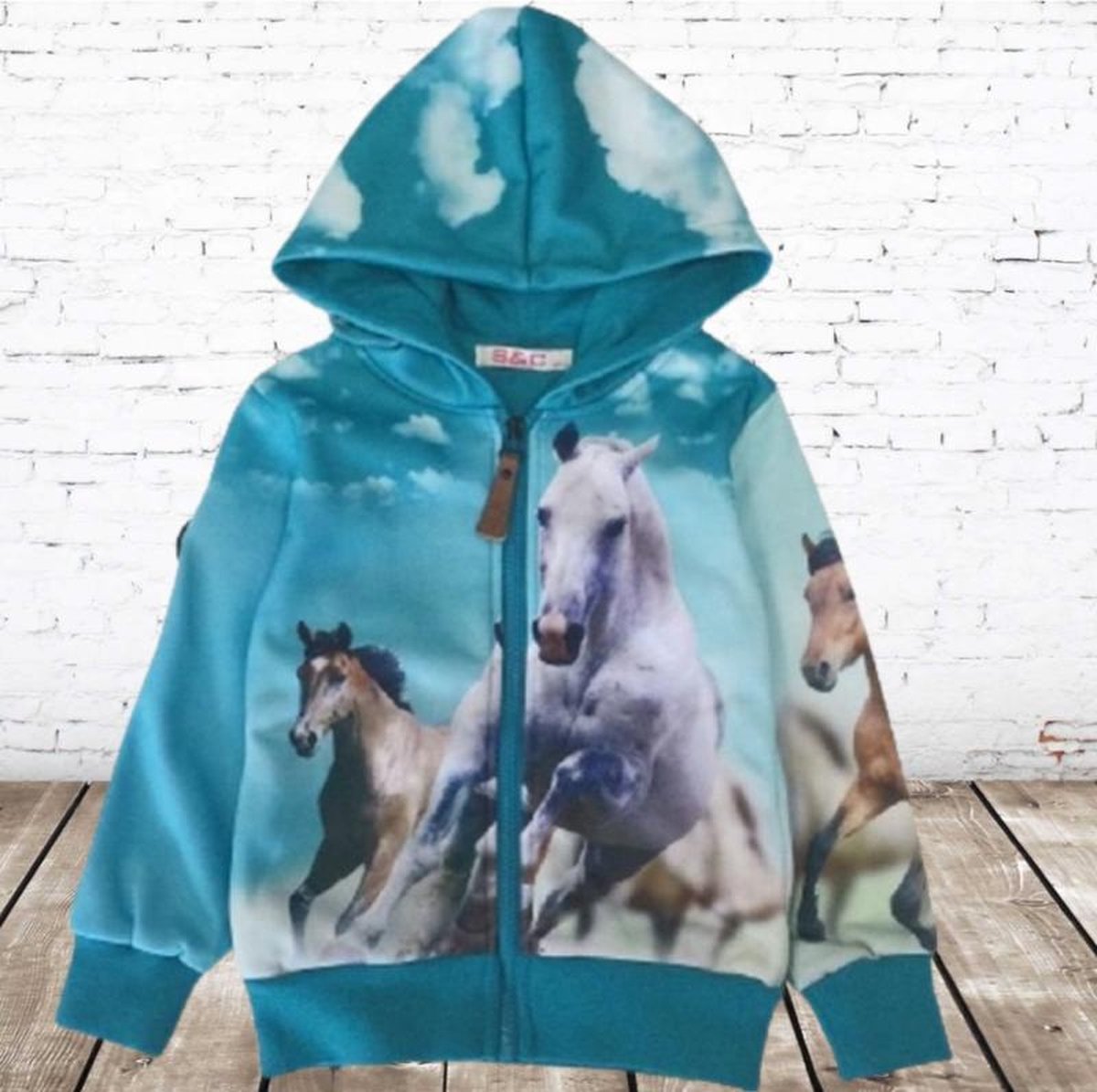 S&C Vest met paarden print blauw - 86/92