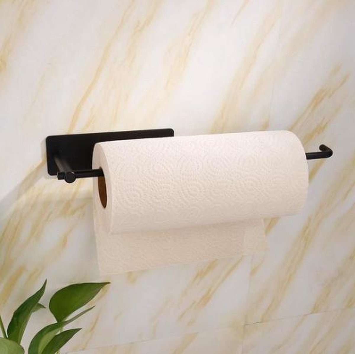 MIRO Keukenrol Houder RVS Vierkant Metaal Zwart Zelfklevend Staand en Liggend Hangend Foliehouder Keukenpapier Badkamer Toilet Keuken Badkamer Accessoires Keuken Accessoires