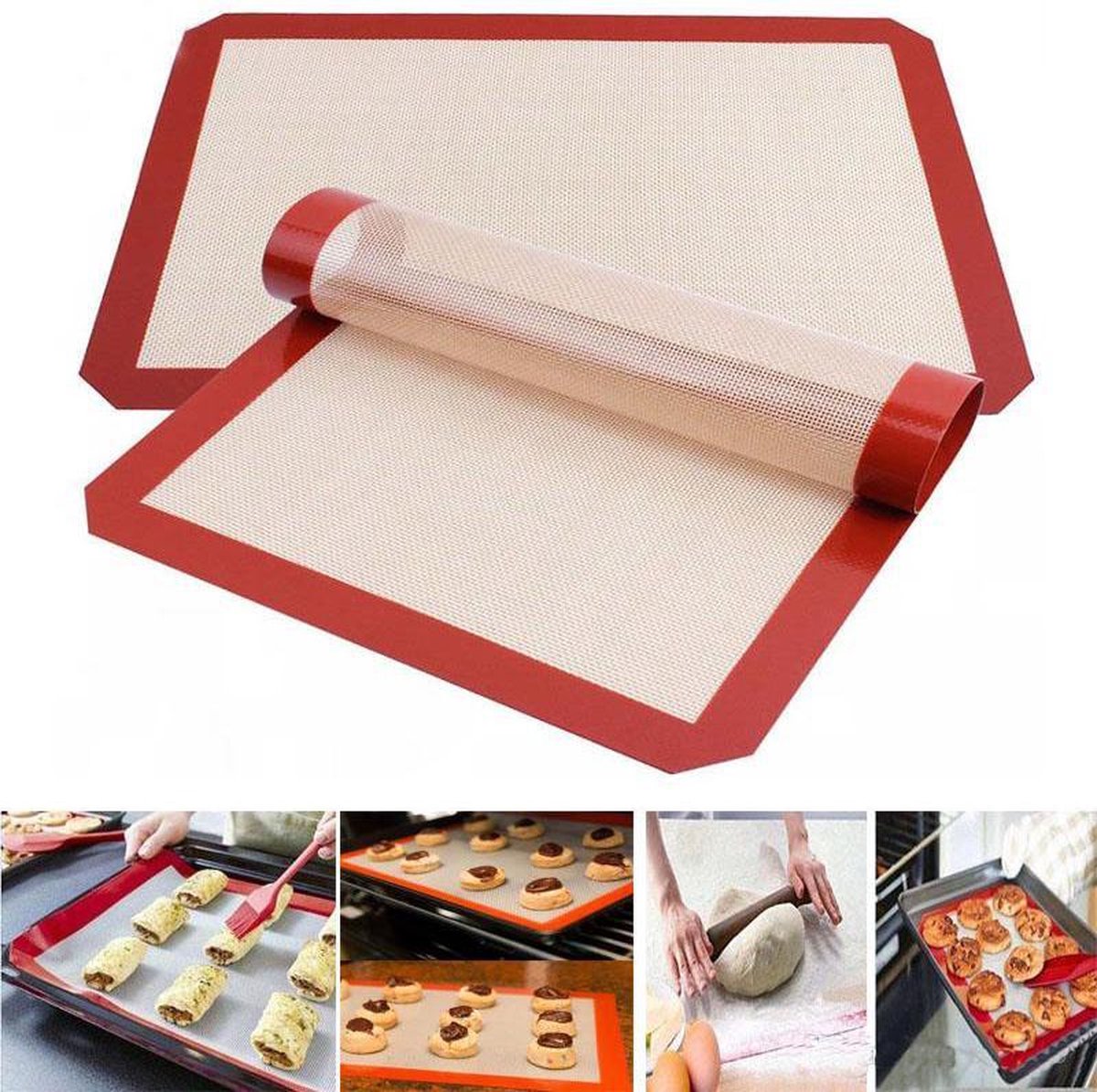 KELERINO. Siliconen Bakmat 40x30 cm - Herbruikbaar - Anti-slip - Vaatwasserbestendig - Rood