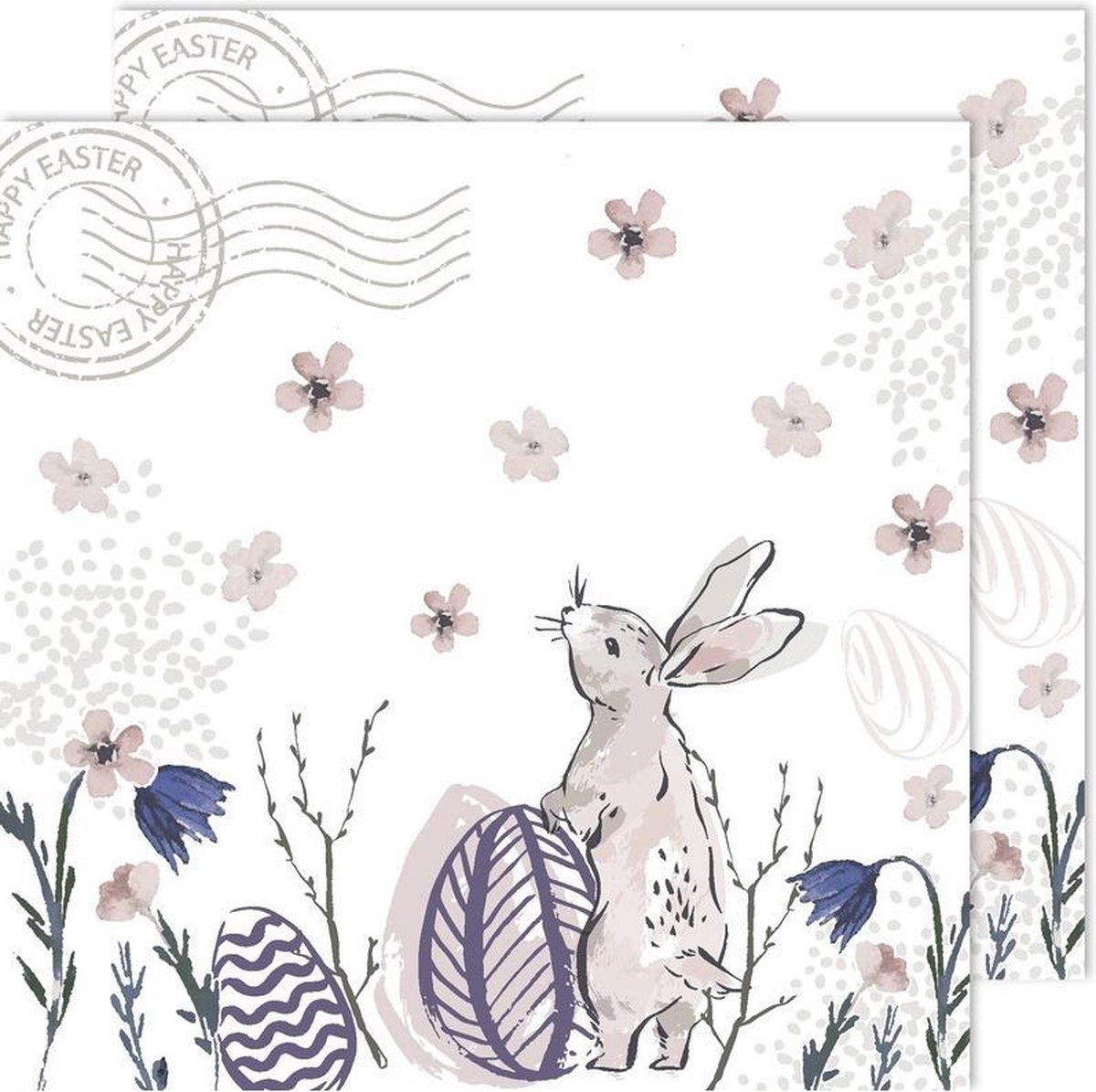 40x Pasen servetten konijn haas wit/roze 33 x 33 cm - Paasontbijt tafeldecoratie servetjes - Pasen thema papieren tafeldecoraties