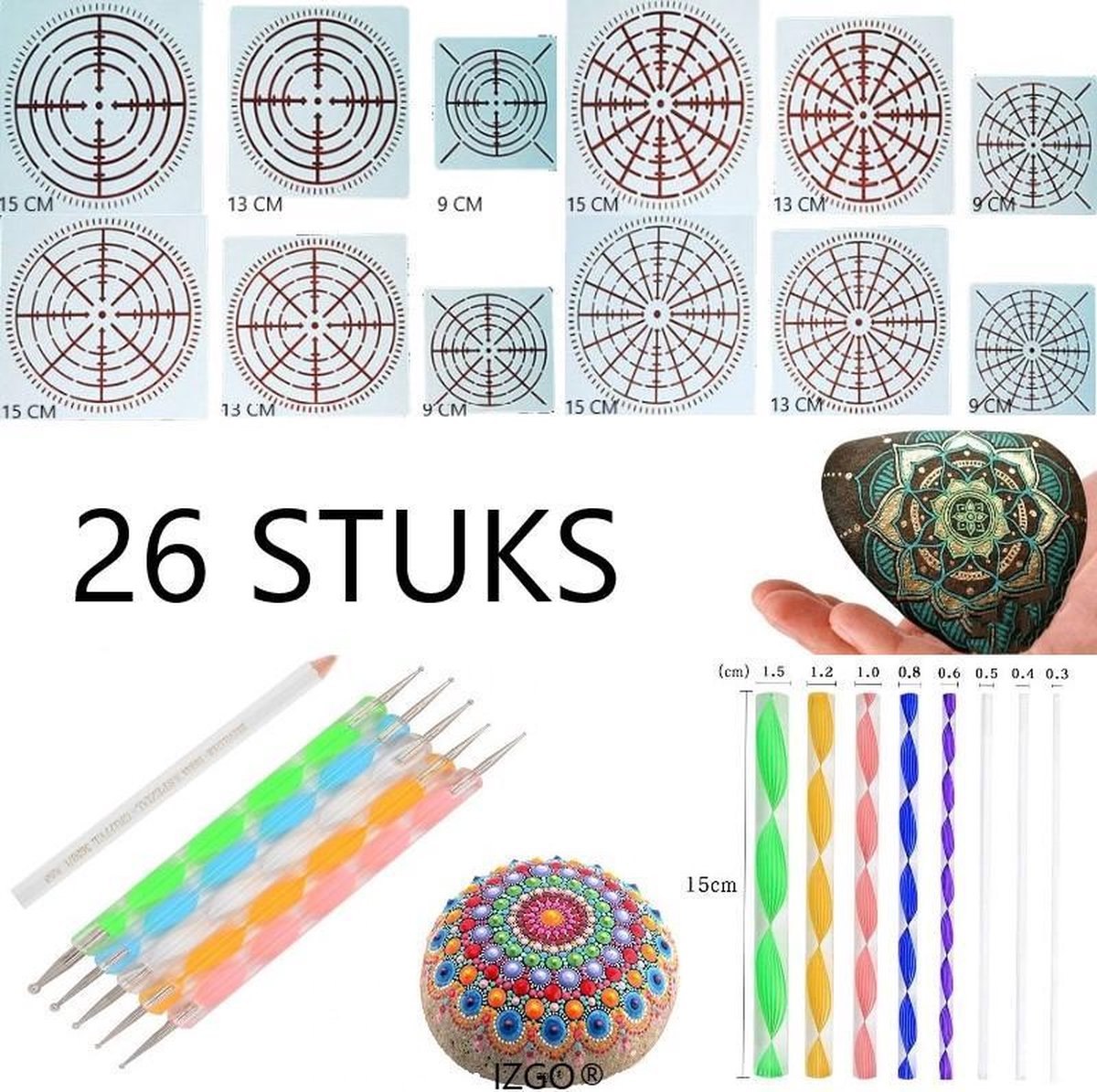 Mandala Dotting Starter Set - 26 delig - Sjablonen Hobby Volwassenen - Dotting Tools - Dot Painting - Stenen stippen