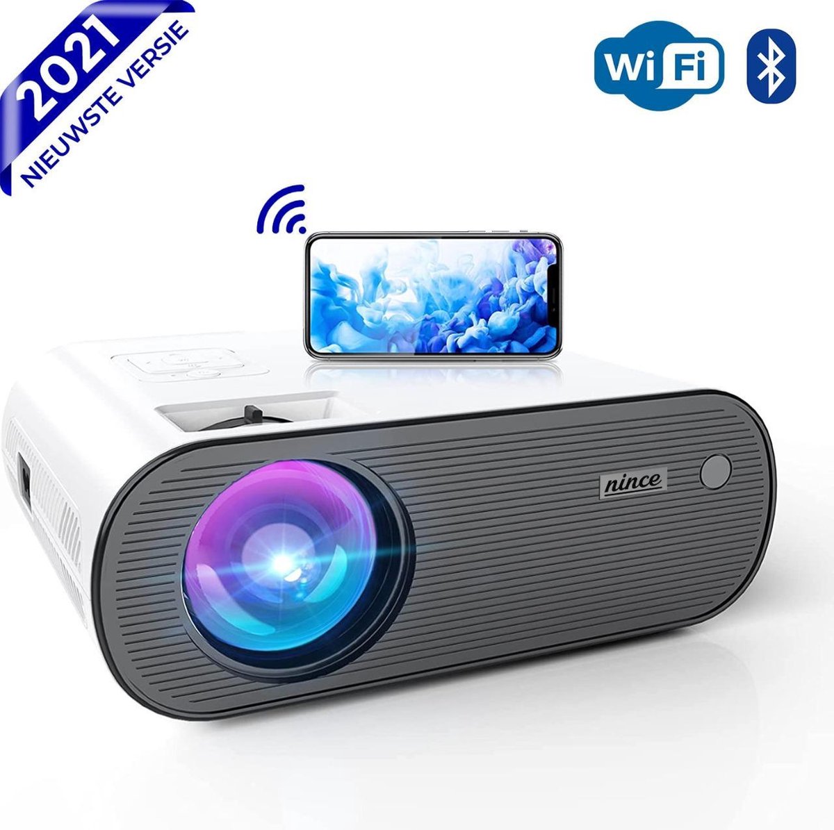 Nince Beamer C10 2021 Model - Input tot Full HD - 7000 Lumen - Streamen Vanaf Je Telefoon Met WiFi - Mini Projector - Mini Beamer