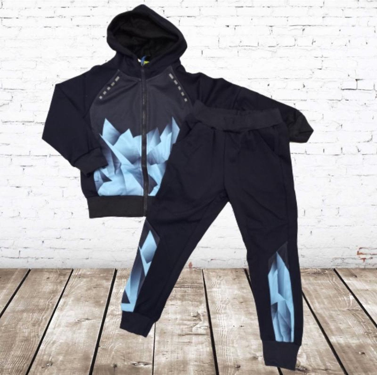 S&C Trainingspak Zwart blauw K598 - 122/128