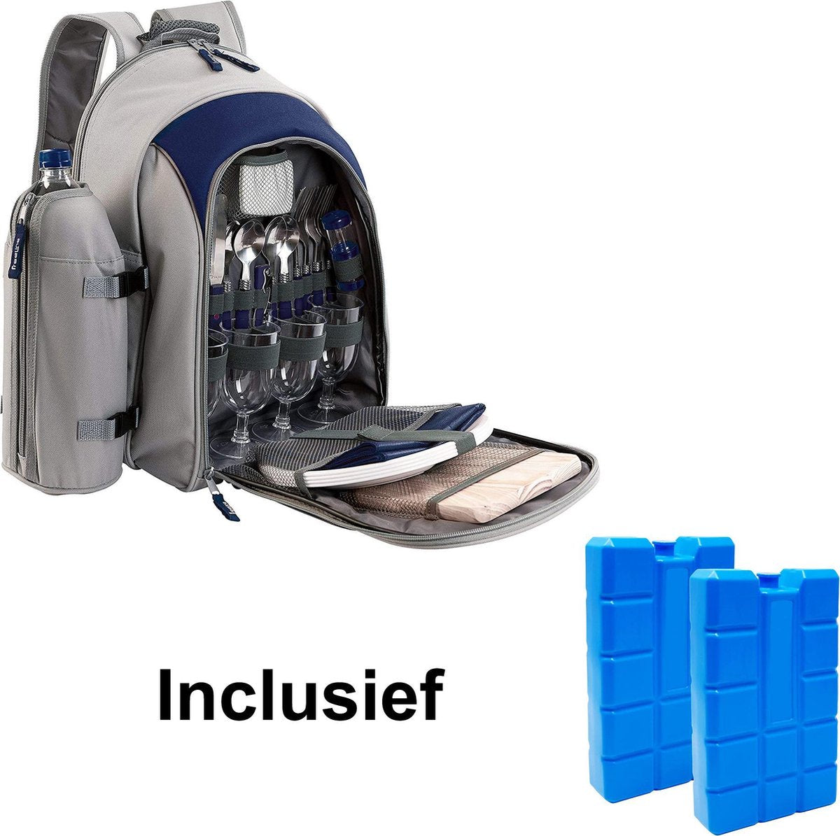 Complete picknicktas voor 4 personen inclusief 2 koelelementen - rugzak ideaal voor de Picknick - kamperen - relatiegeschenk - picknickmand - picknickset - Cadeau idee