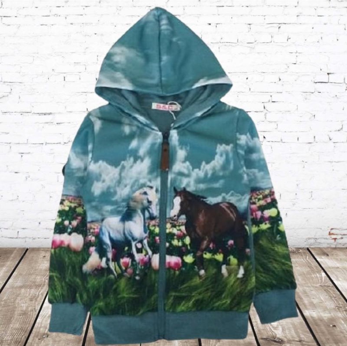 S&C Blauw vest met paarden print - 86/92