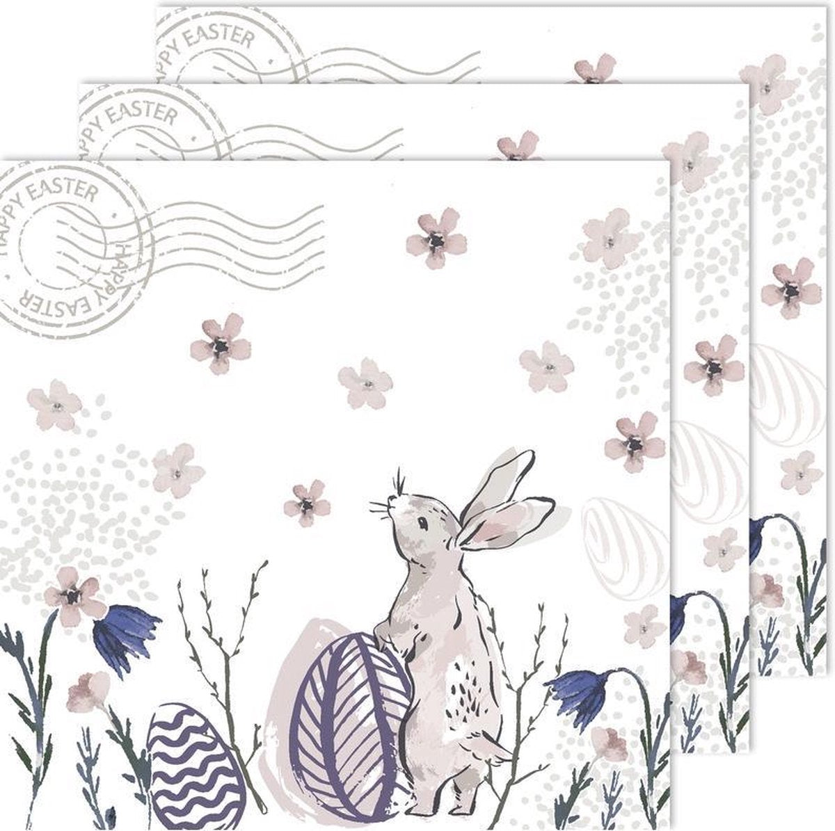 60x Pasen servetten konijn haas wit/roze 33 x 33 cm - Paasontbijt tafeldecoratie servetjes - Pasen thema papieren tafeldecoraties