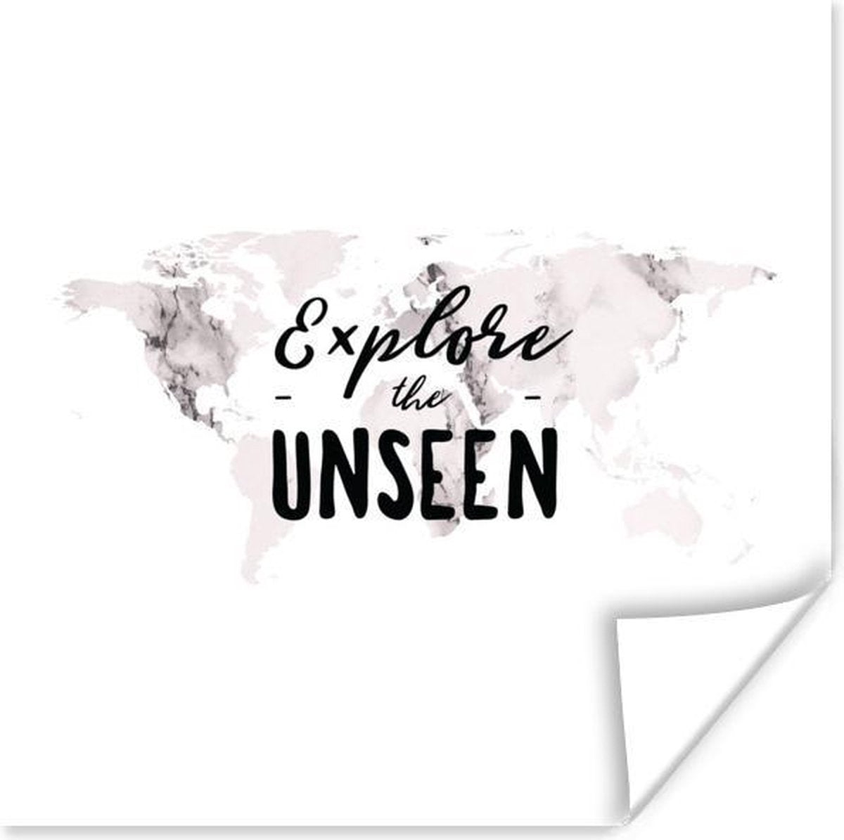 Muurdecoratie - Wereldkaart - Quote - Marmer - 50x50 cm - Poster