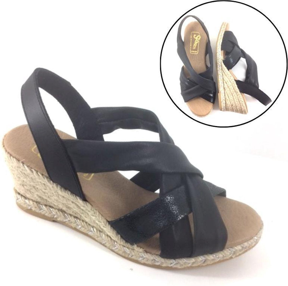 Stravers - Zwarte Sandalen met Sleehak Maat 43 Espadrilles Grote Maten