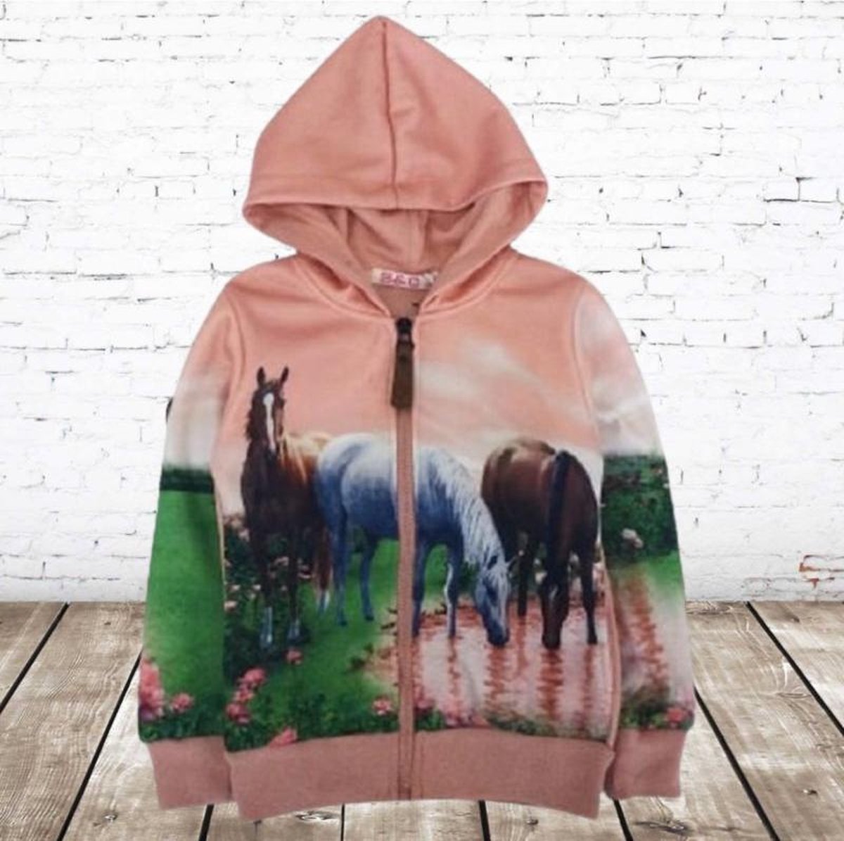 S&C Vest met paarden zacht roze - 122/128