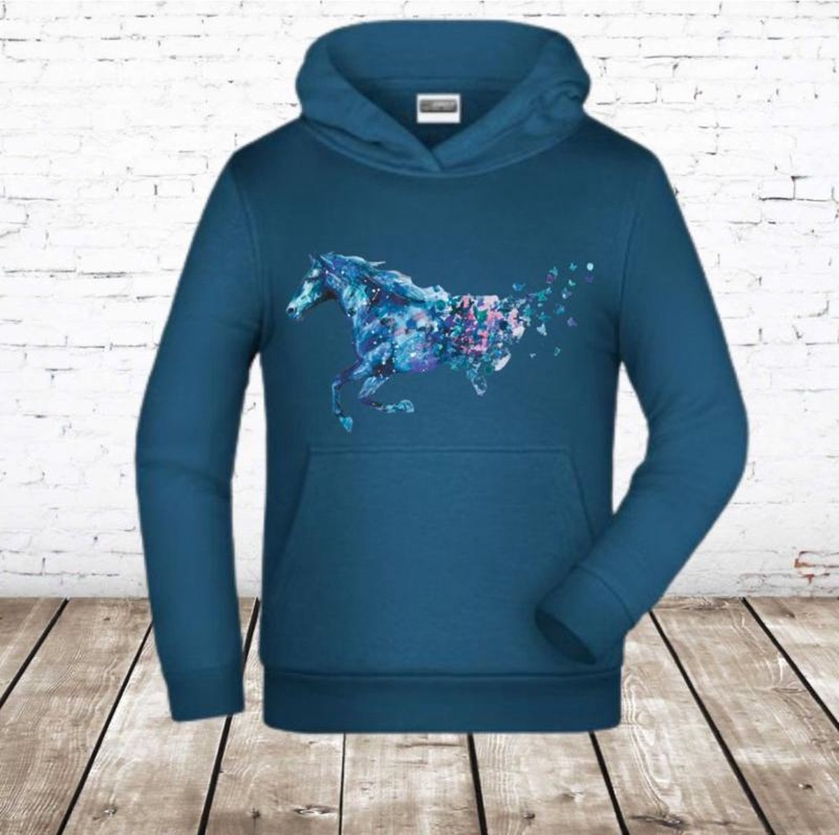 S&C Blauwe hoodie met paard en vlinders - 158/164
