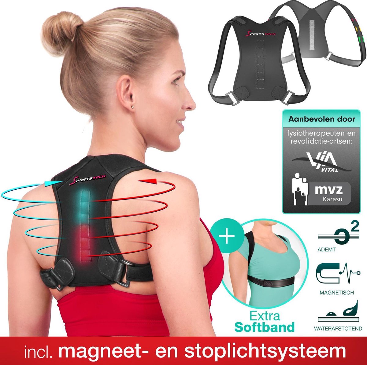 Sportstech RTX100 rugbrace voor houdingscorrectie - magneten - rugband