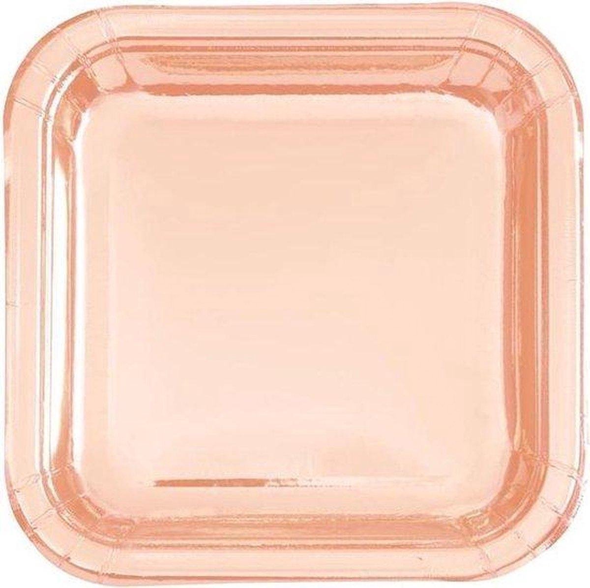 Kartonnen Bordjes vierkant rosé goud 23 cm 8 st - Wegwerp borden - Feest/verjaardag/BBQ borden