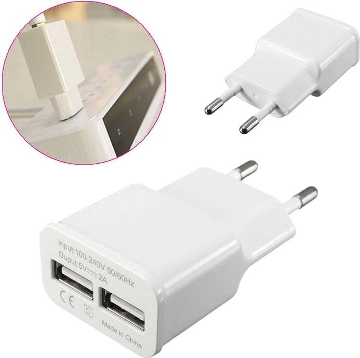 Oplader USB lader reislader 5V 2A Dual-poorten