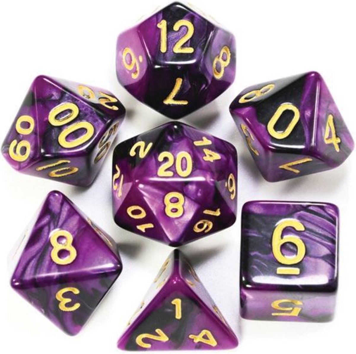 Dobbelsteen setje - PolyDice Black & Purple licht dobbelstenen voor o.a. Dungeons & Dragons