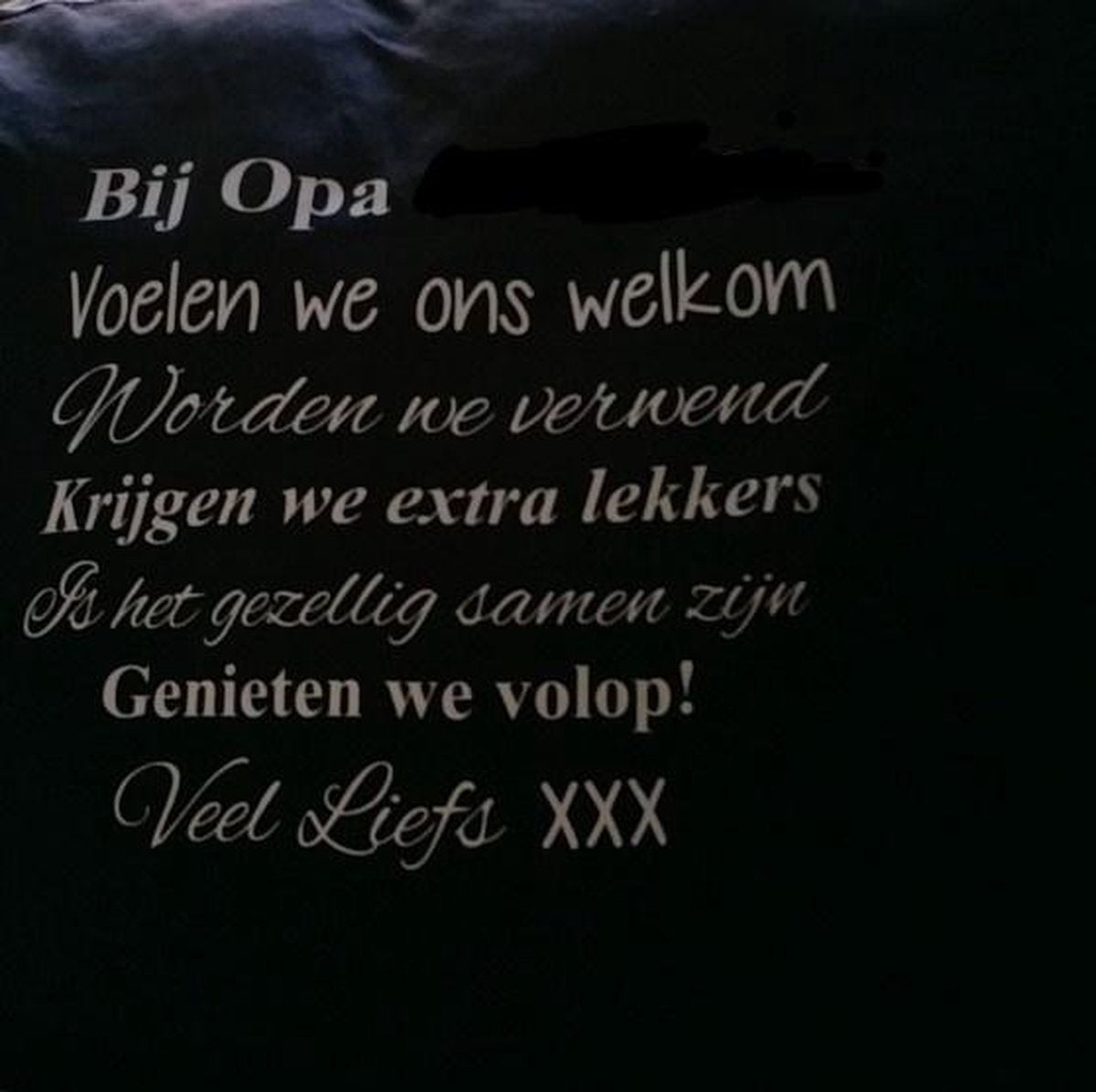 Theedoek met tekst bedrukt cadeau bij opa  zwart keukendoek ook als set