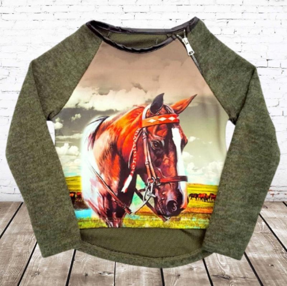 S&C Groene trui met paardenhoofd - 86/92