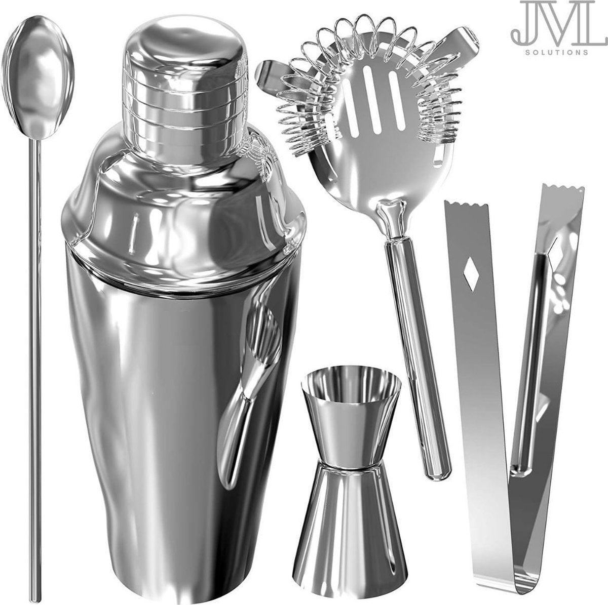 JML Premium Cocktailshaker Set –  Design RVS Cocktail set – Cocktail Shaker Set – Cocktail Accessoires – Bartender Set – Cocktailset– Shaker – Bar – Horeca – Barshaker – Cadeau Man / Vrouw – Cadeautip – RVS -Maak de lekkerste Cocktails!
