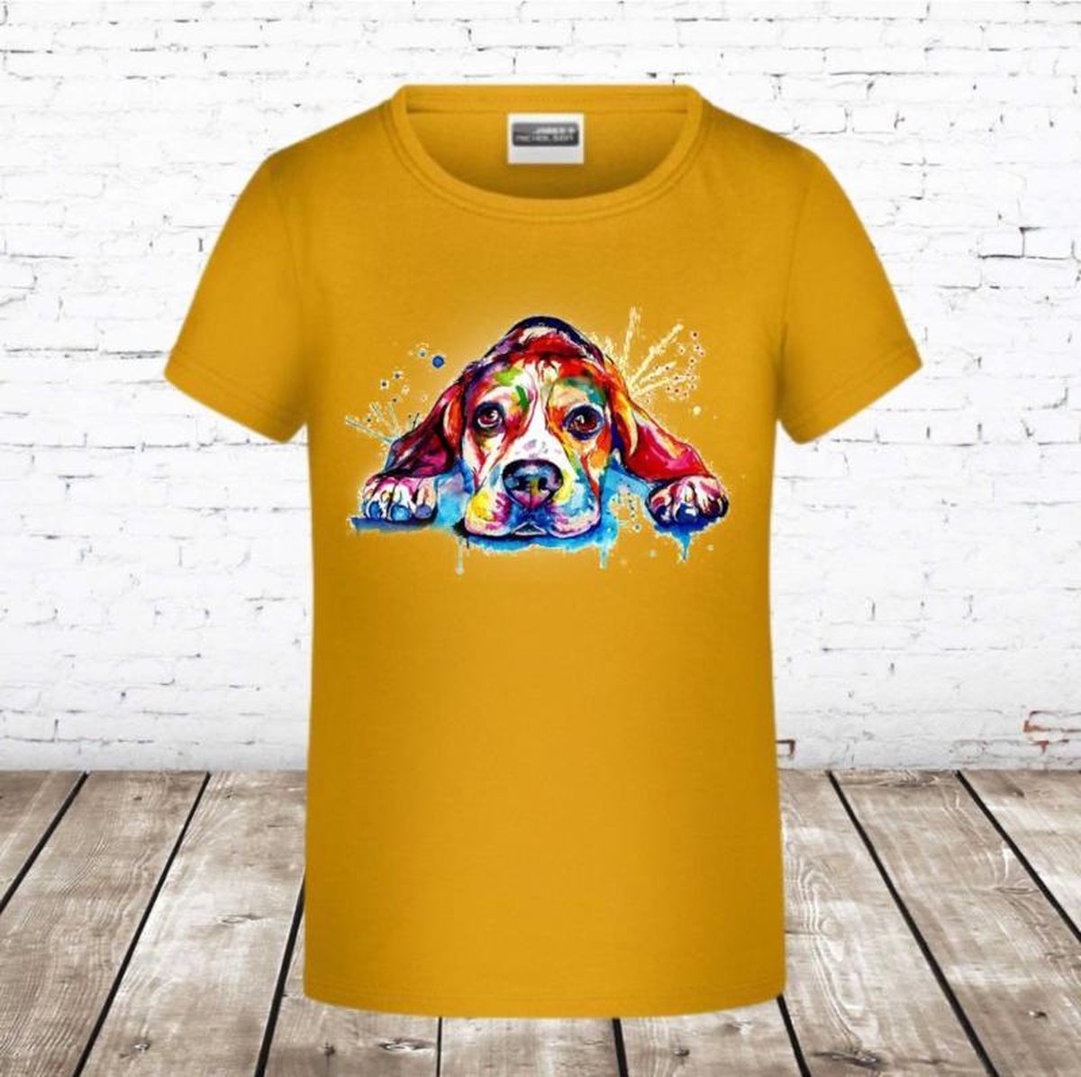 S&C Goudgeel meisjes shirt dog - 122/128