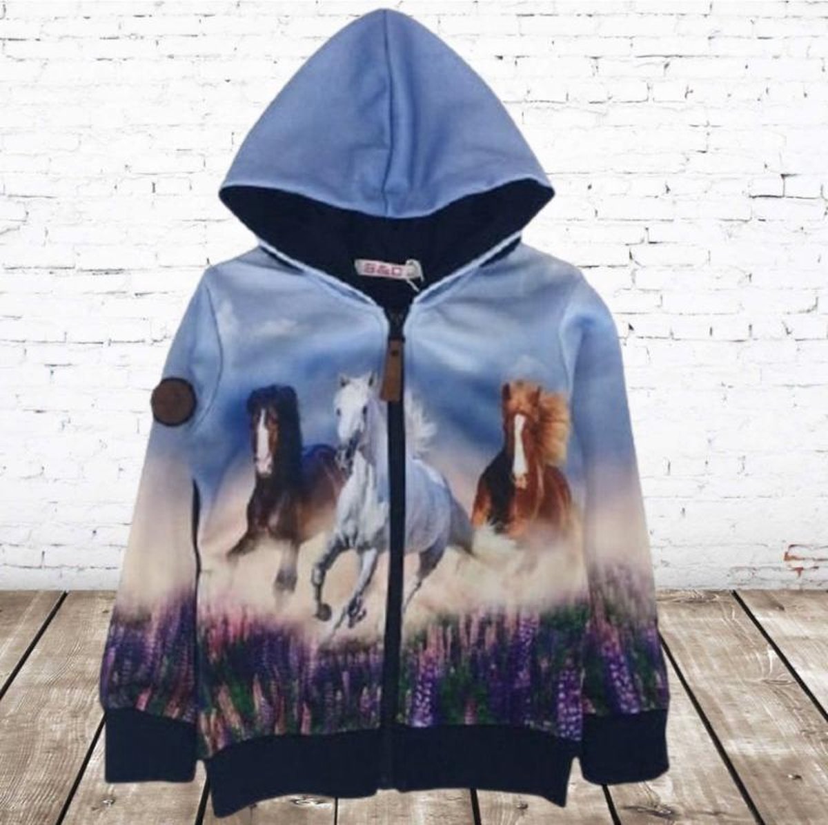 S&C Vest met paarden lichtblauw - 110/116