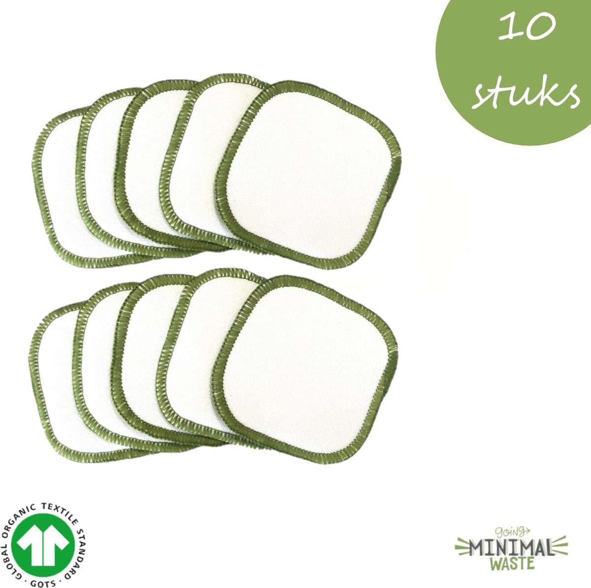 10 Herbruikbare Wattenschijfjes XL | Herbuikbare Make-up Pads | Medium Zacht | Duurzame Wattenschijfjes | GOTS Gecertificeerd Biokatoen