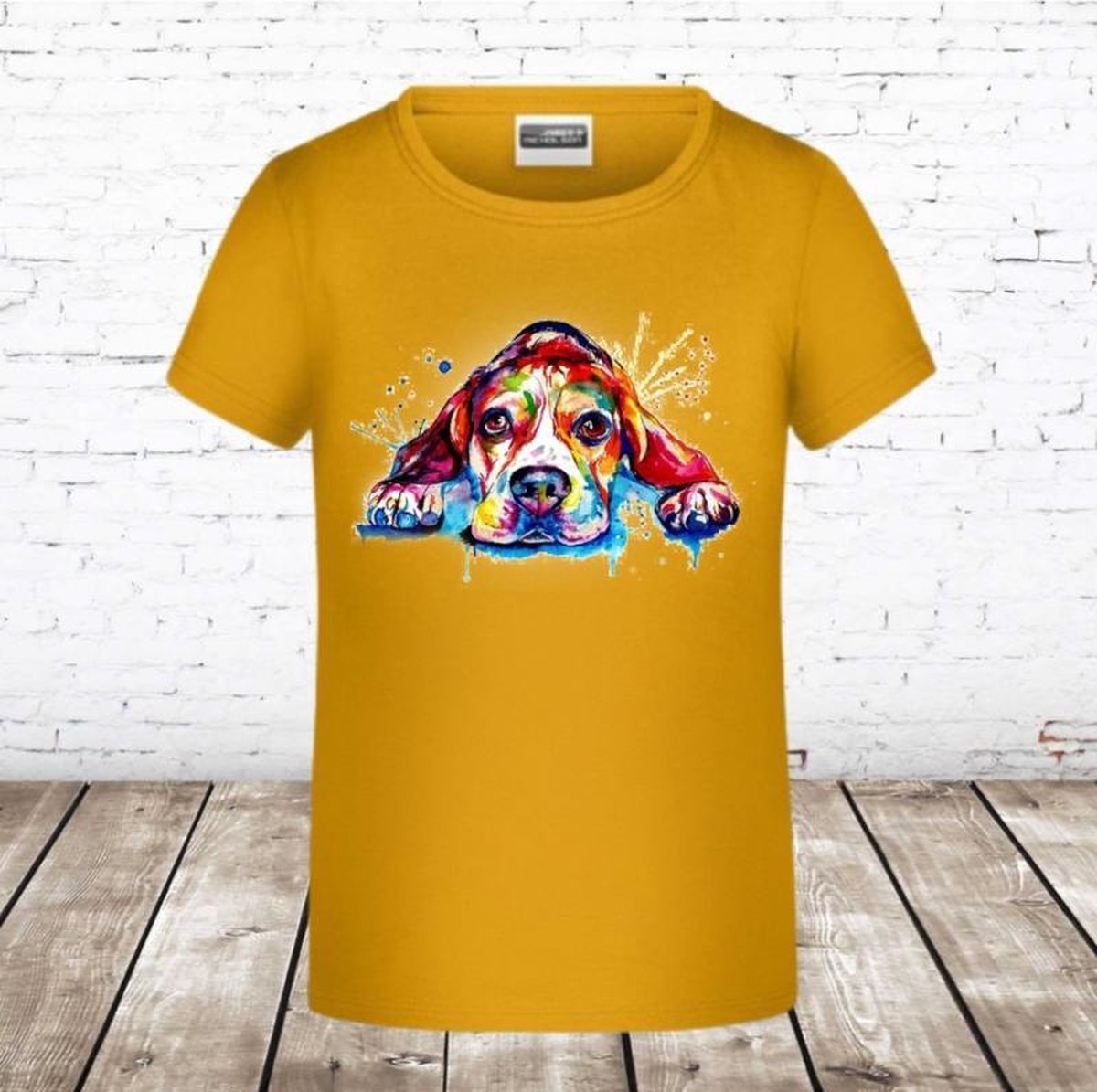 S&C Goudgeel meisjes shirt dog - 158/164