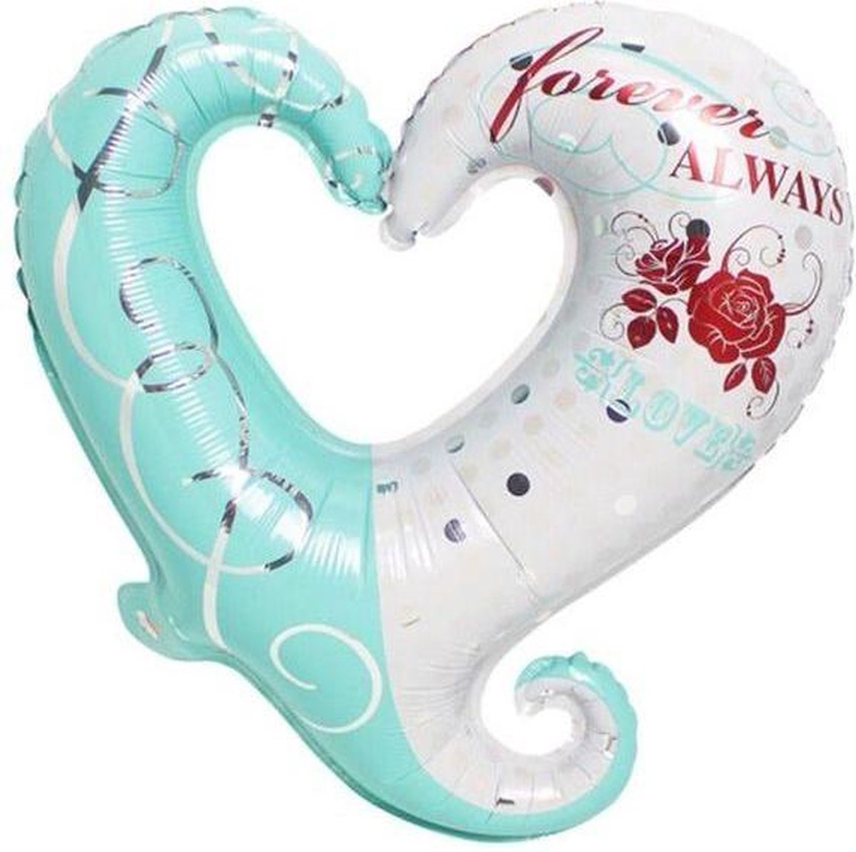 Folieballon fantasie hart forever Blauw/Zilver 46x46 cm