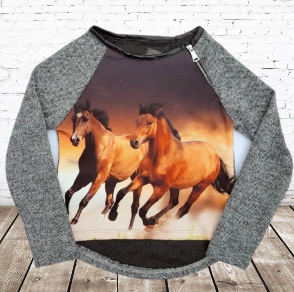 S&C Grijze trui met paarden - 110/116