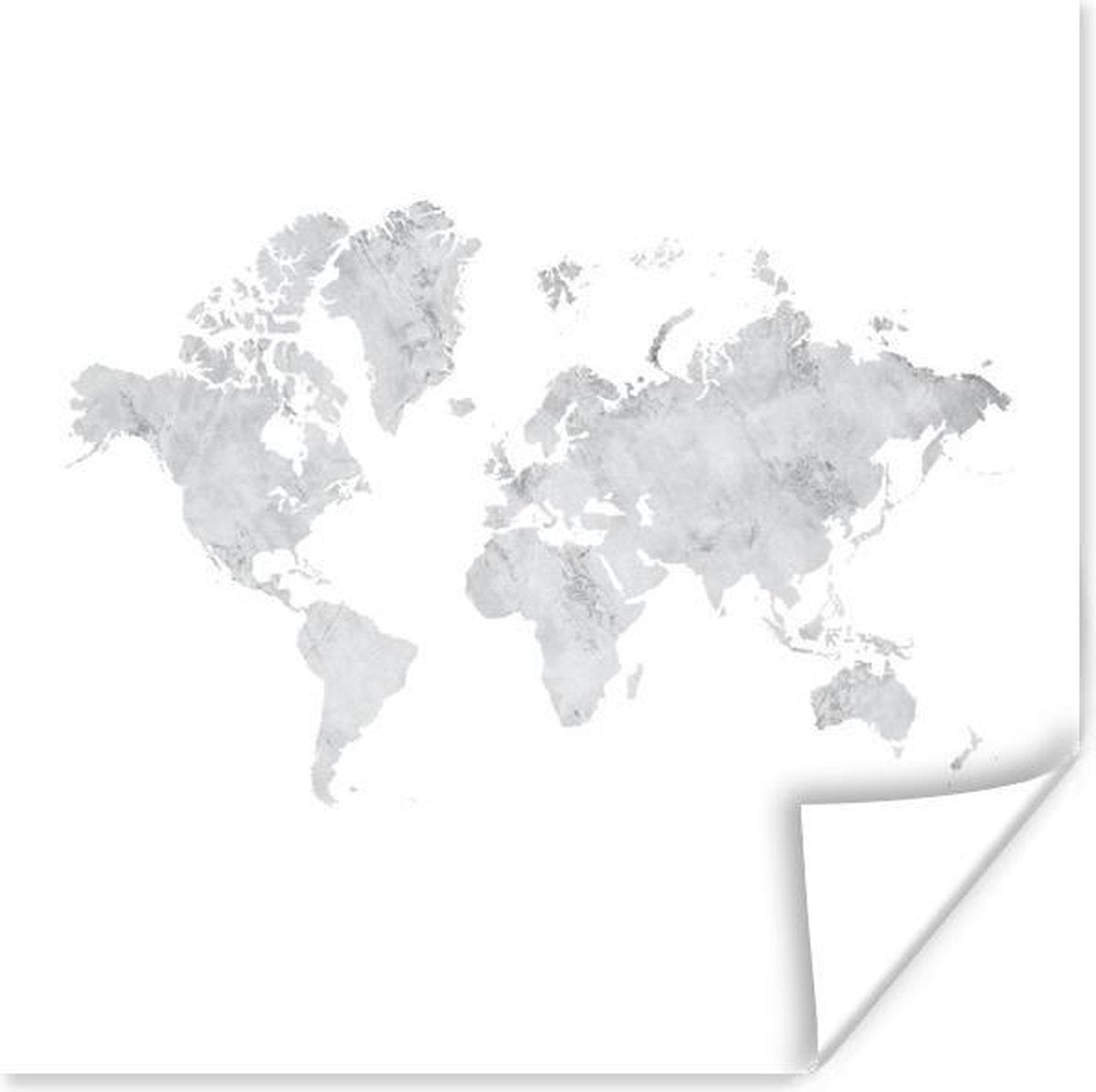Muurdecoratie - Wereldkaart - Marmer - Grijs - 50x50 cm - Poster