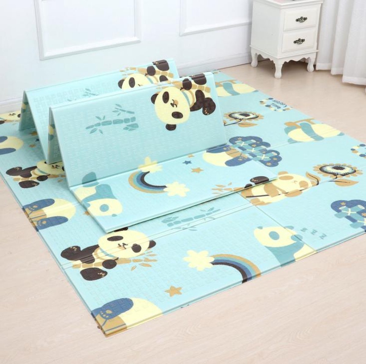 MIRO Speelmat Baby Kinderen Kruipmat Speelkleed Dubbelzijdig XL Opvouwbaar 1CM Dik Foam Panda & Hertje Cijfers & Letters 180 x 200 CM
