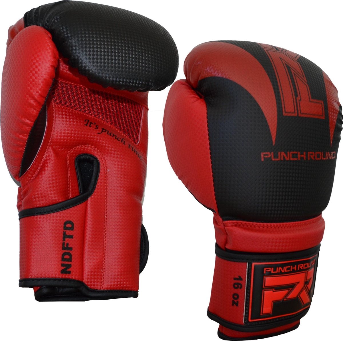 Punch Round Bokshandschoenen SLAM Mat Carbon Zwart Rood 12 OZ Bokshandschoenen