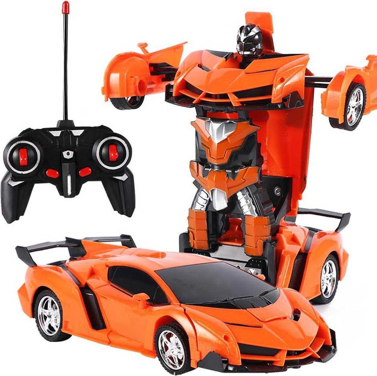 Huntex RC transformerende auto/robot - 2 in 1 - Afstandsbestuurbare Auto - Gratis Batterijen - Oranje - Lamborghini - Neonlicht - Radiografische - Speelgoed Auto
