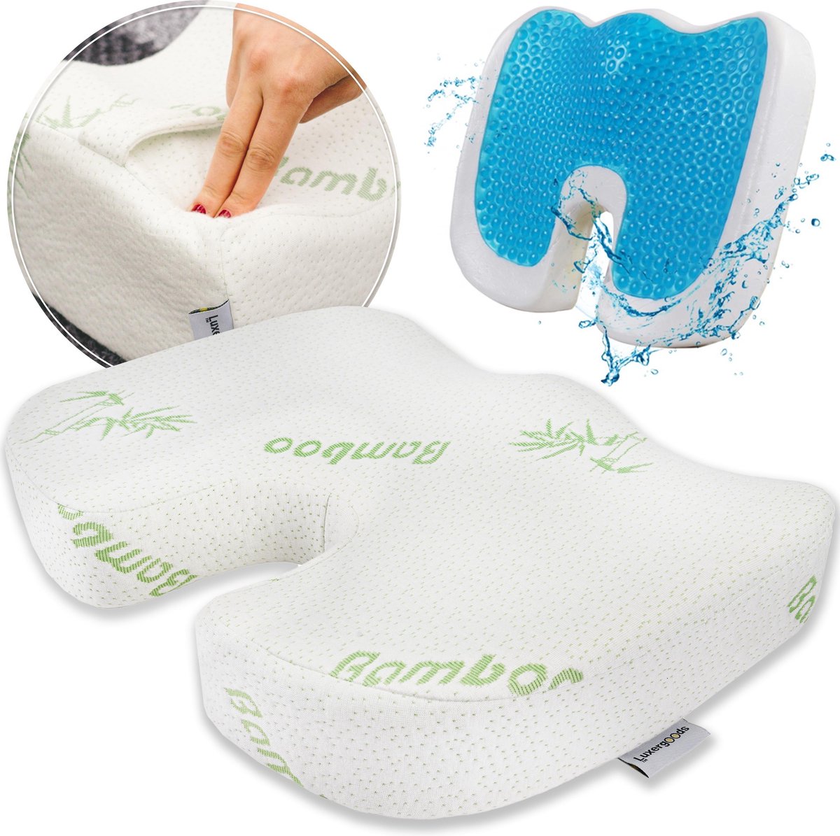 Luxergoods Stuitkussen - In unieke Tas – Wigkussen - Ergonomische zitkussen – Ringkussen – Zwangerschapskussen – Orthopedisch
