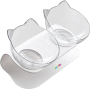 Dubbele Voerbak voor Katten - Voerbak voor Huisdieren - Ergonomische Voerbak voor Katten - Kantelbare Schaal - 2 in 1 Voeder en Drinkbak set - Accessoires voor Huisdieren - Wit en Transparant
