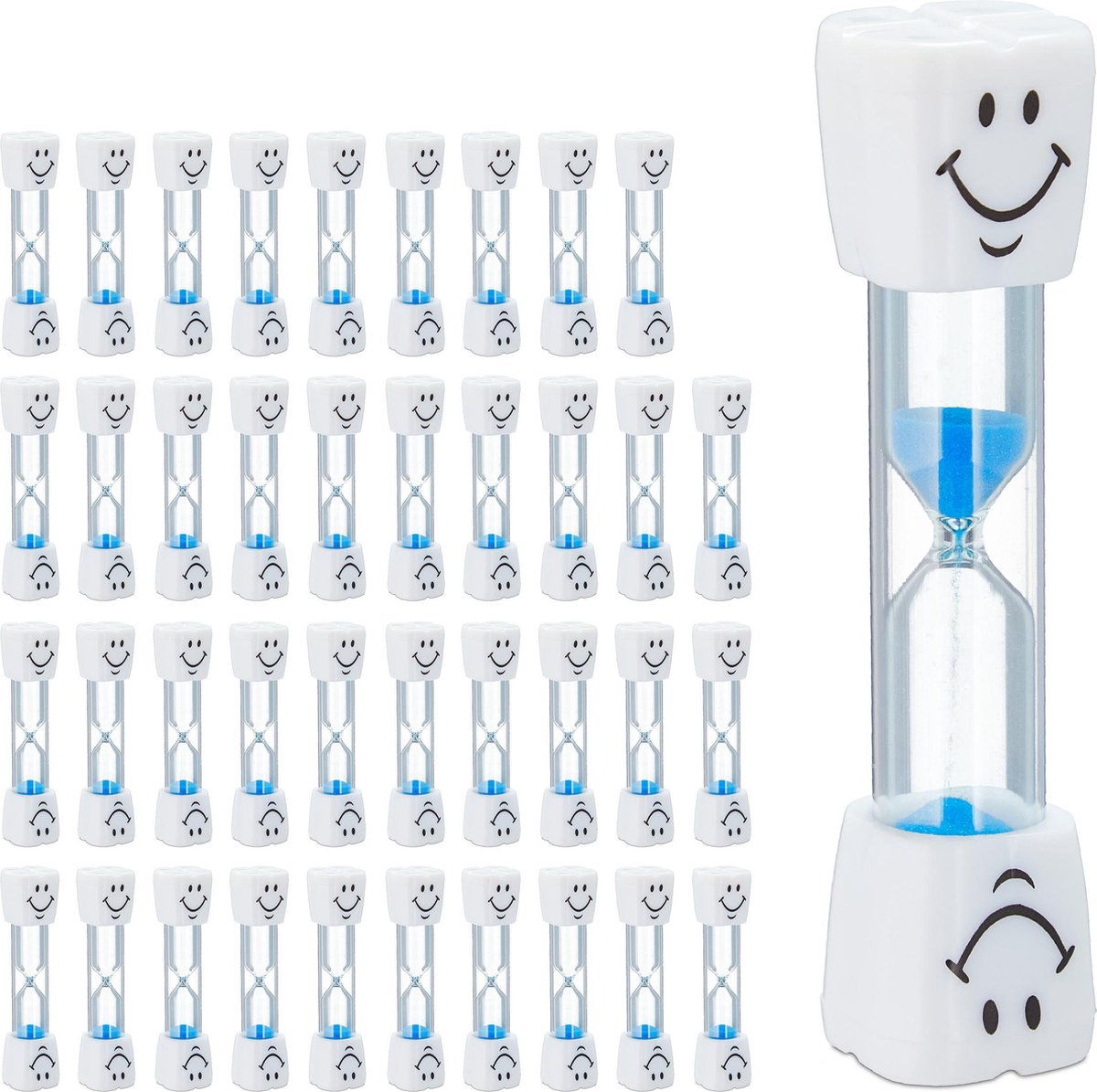 relaxdays 40x zandloper tanden poetsen - set - 3 minuten - zandlopertje kinderen - blauw