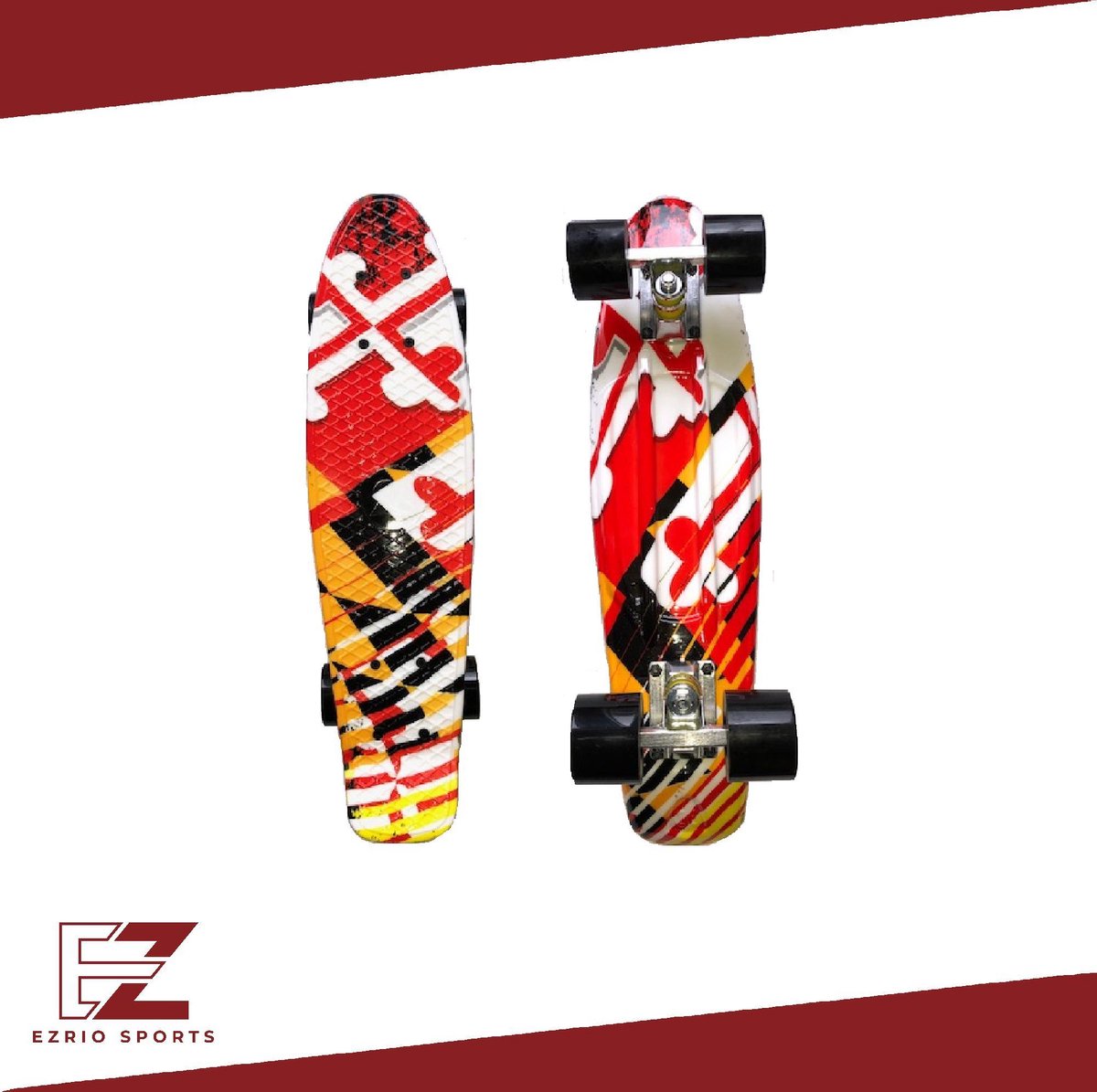 EZRIO SPORTS – Penny Board – Pennyboard – Skateboard – Longboard – Voor Meisjes en Jongens – Geel – Rood – 22 inch